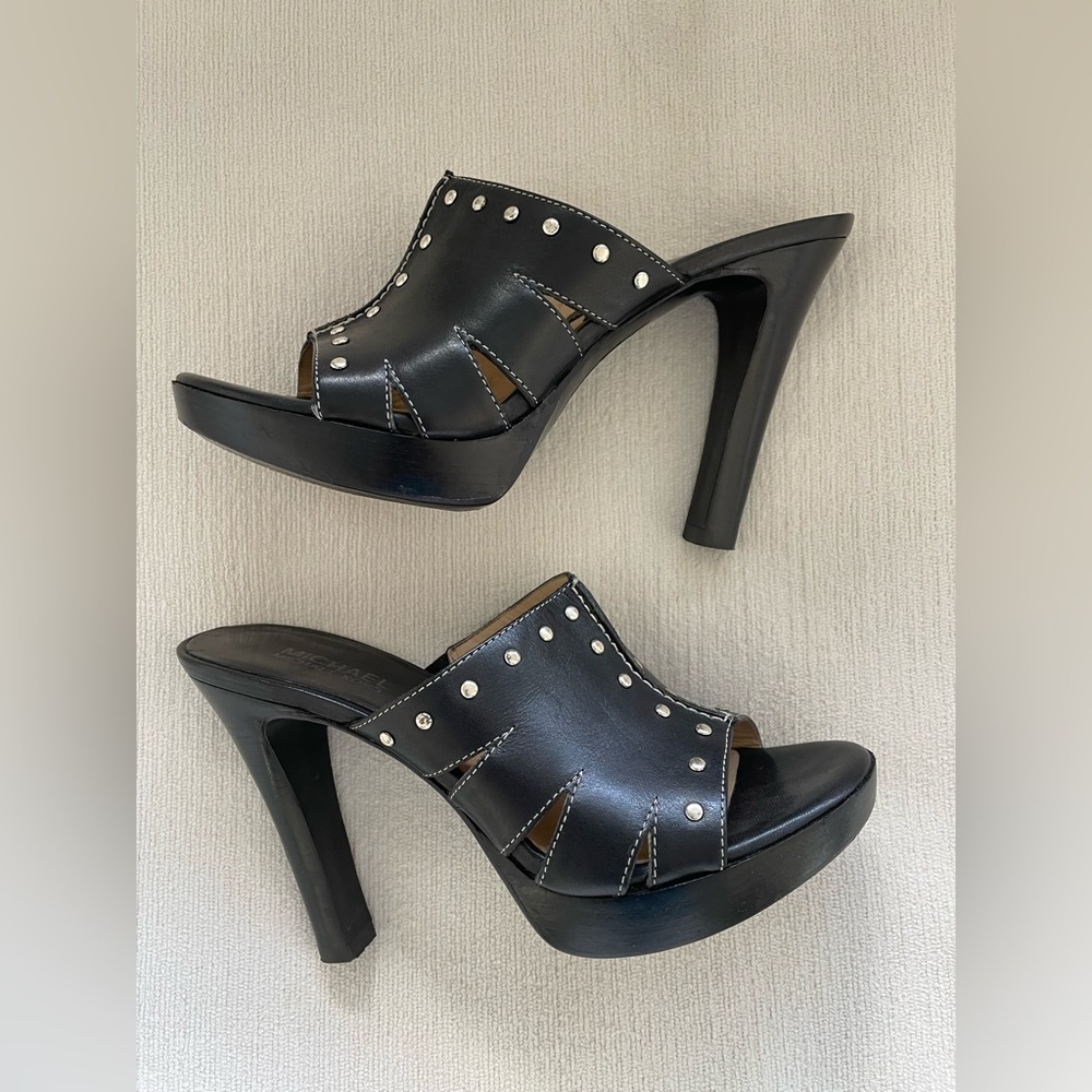 Michael Kors Black Studded Platform Mule Sandals